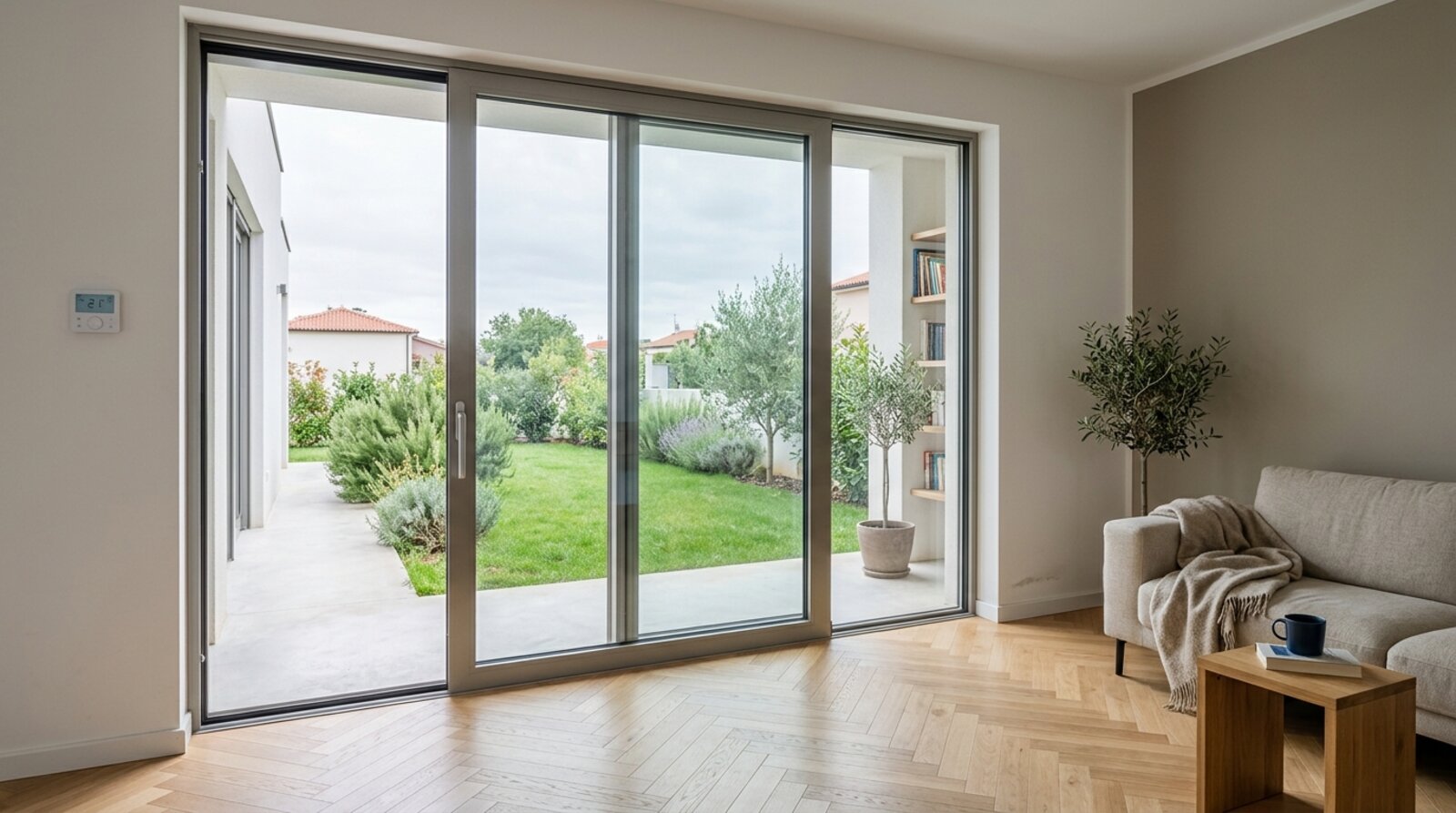 Heller Wohnraum mit Panoramatüren